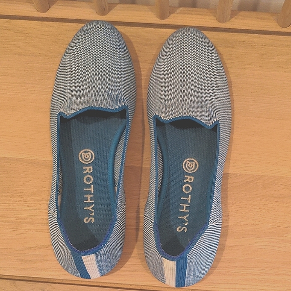 Rothy's Indigo Cloud Blue And White Loafers Size 10
